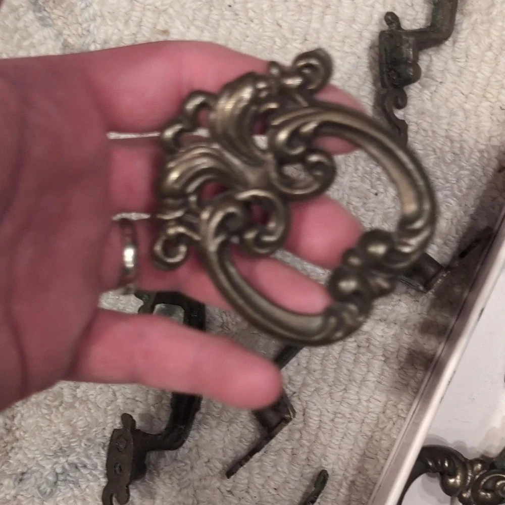 Ornate Antique Drawer Pulls Handles Bronze Metal Vintage Style Screws Tin